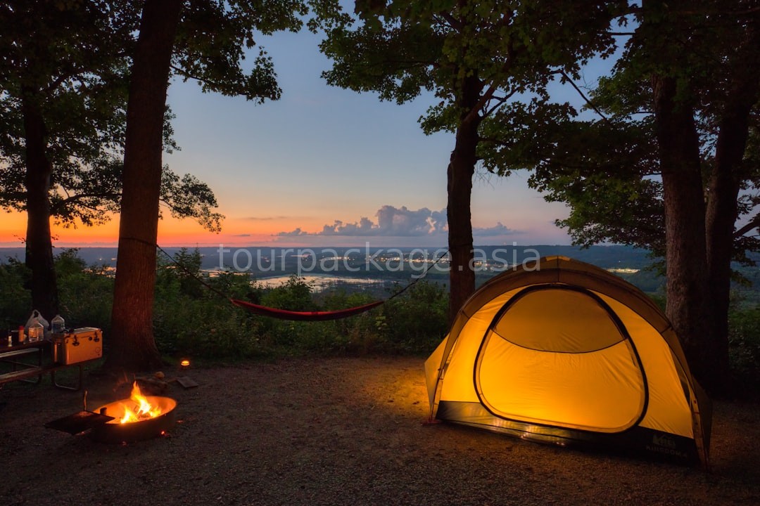 Caravan in scenic landscape